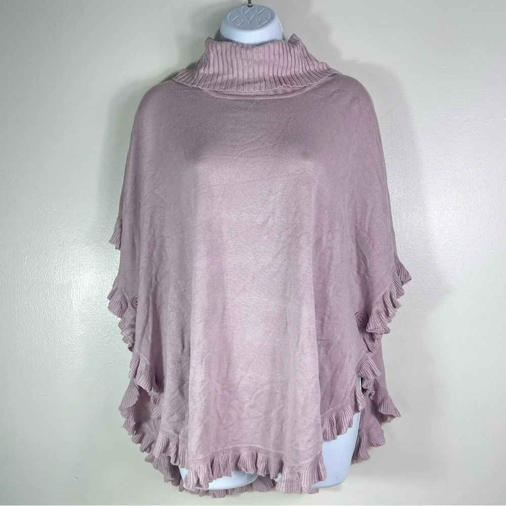 Joseph A turtleneck poncho with ruffled trim